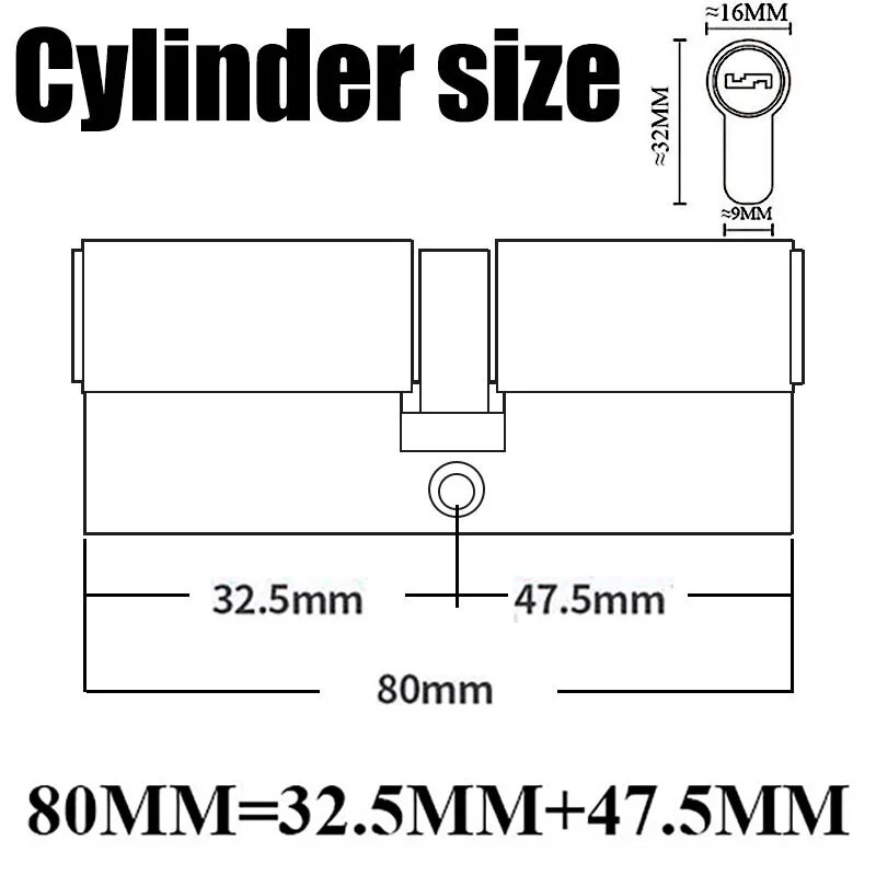Цилиндр замка латунный 80mm 32.5 add 47.5mm