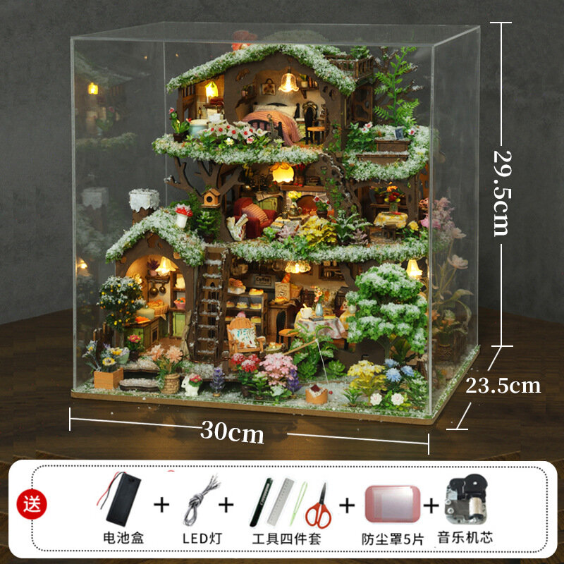 H Снежная Time Treehouse DIY деревянная 3D модель с музыкальным механизмом, пылезащитным чехлом и английской инструкцией