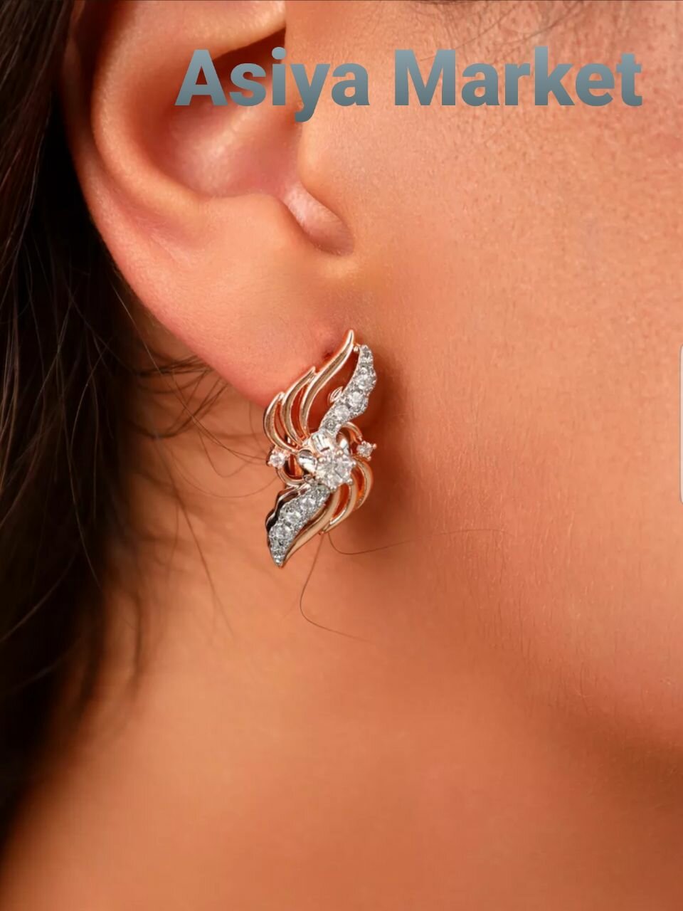 Комплект бижутерии: серьги, кольцо, фианит, размер кольца 18, серый — фото 1