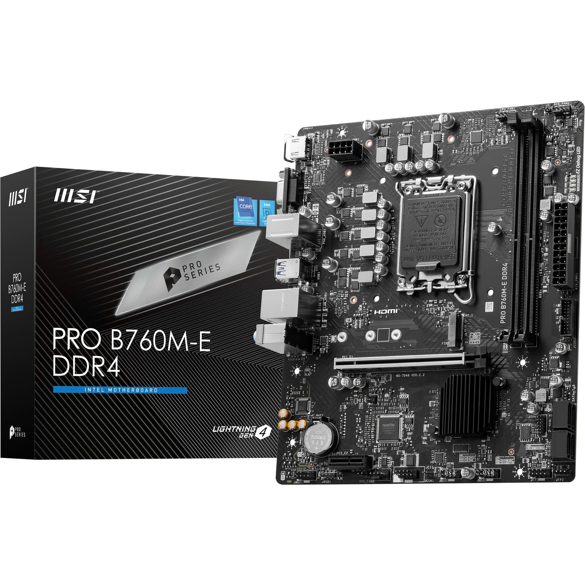 Материнская плата MSI PRO B760M-E DDR4 mATX, LGA1700, Intel B760, 2xDDR4, PCI-E 4.0, M.2, HDMI, VGA, USB
