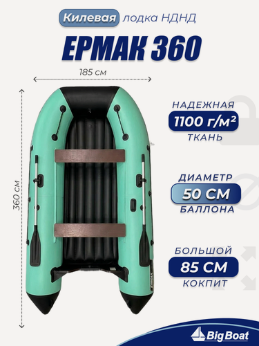 Изображение товара Надувная, под мотор, лодка из ПВХ для рыбалки НДНД Ermak (Ермак) 360