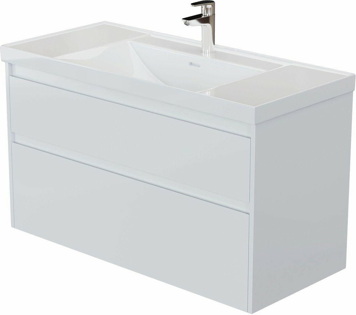 Тумба с раковиной Aquanet Nova Lite 2.0 110 2 ящ. цв. белый глянец