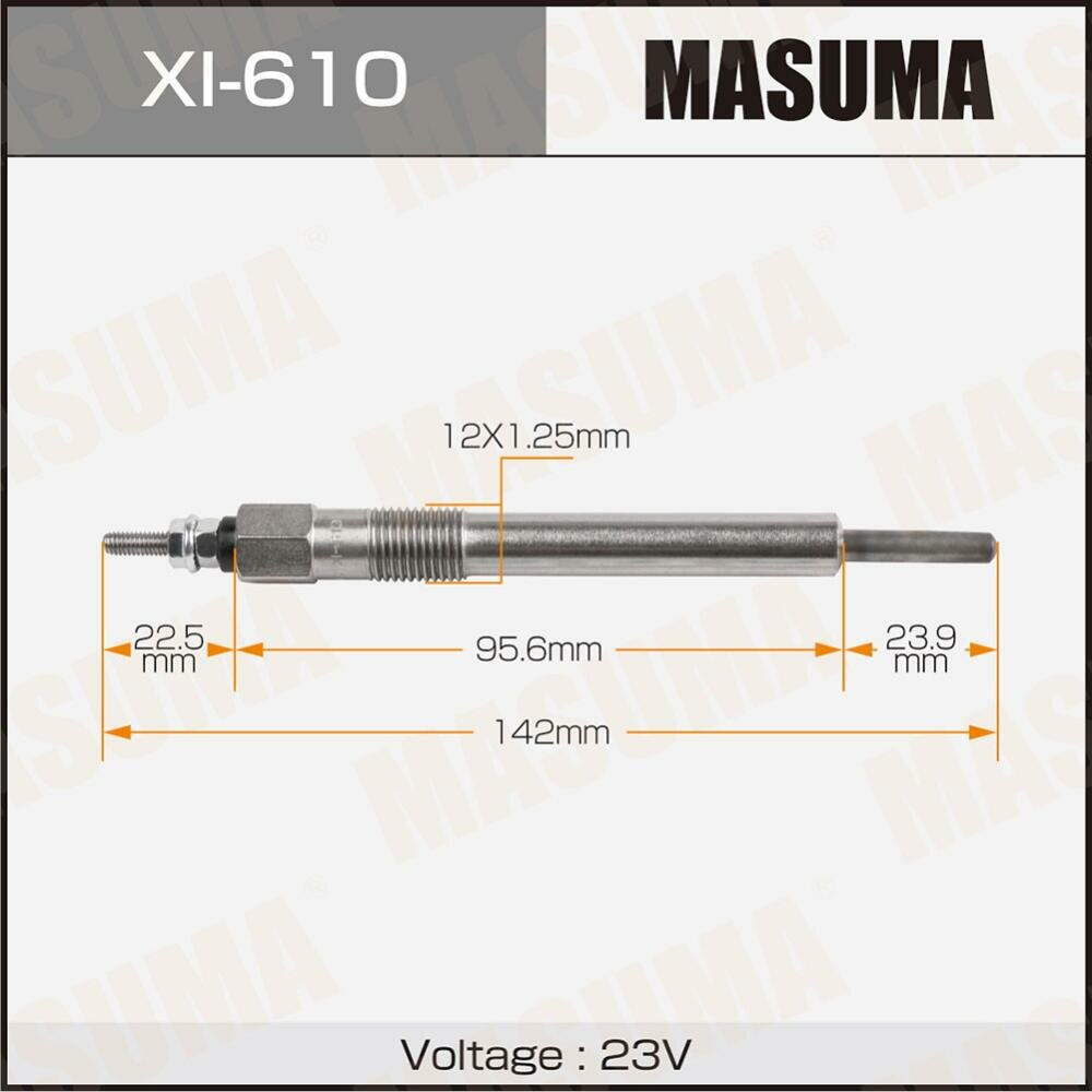 Свеча накаливания общая длина свечи 142 мм Masuma, XI-610