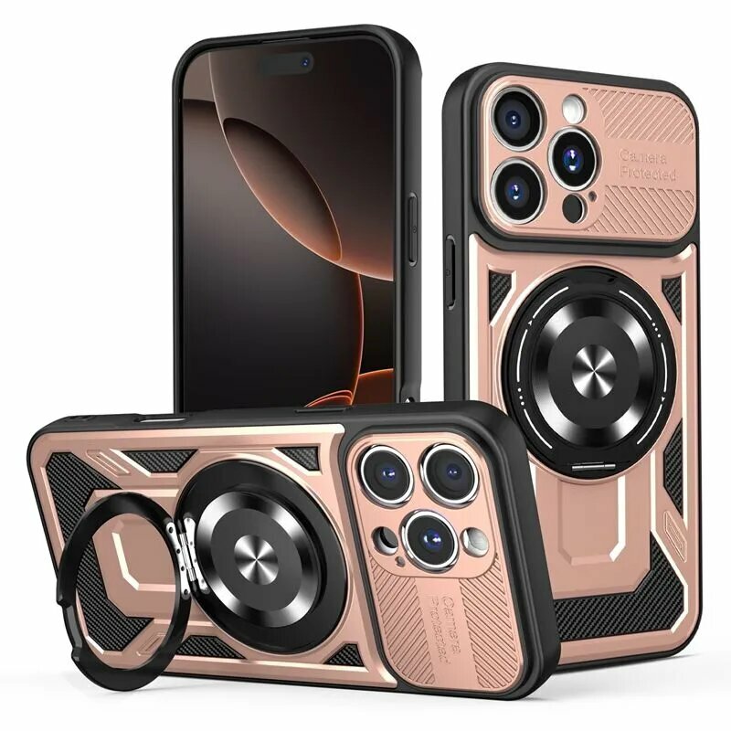 Чехол для iPhone 16 Pro Max (Айфон 16 Про Макс), защитный чехол с невидимой подставкой (вращение на 360 градусов), ударопрочный защитный чехол в стиле милитари с защитой от царапин