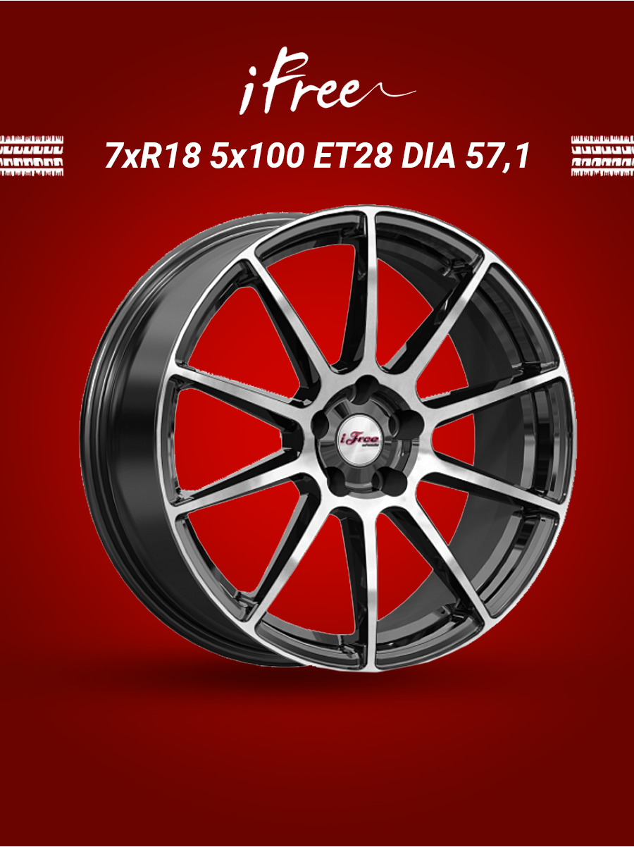 Диск автомобильный iFree Uno Винзор 7x18 5x100 ET28 57,1 Блэк джек