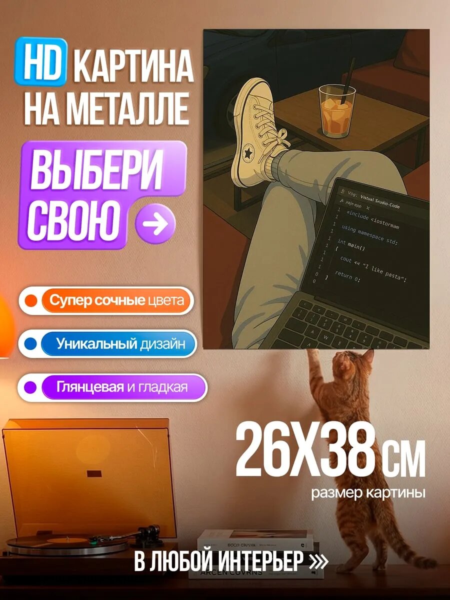 Картина на HD металле Программист с ноутбуком