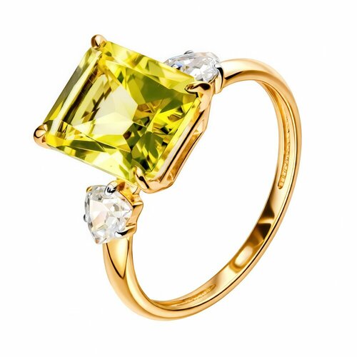 фото Кольцо 585gold, красное золото, 585 проба, родирование, фианит, кварц, размер 18, желтый