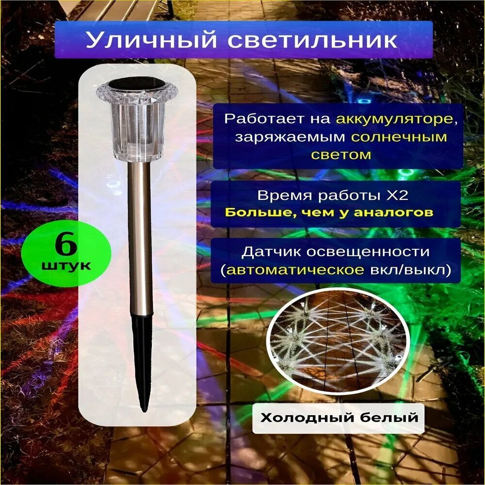 Уличный светодиодный светильник LED 1.2W с 6 лампами, плафон ABS, световой поток 3400, ширина 55