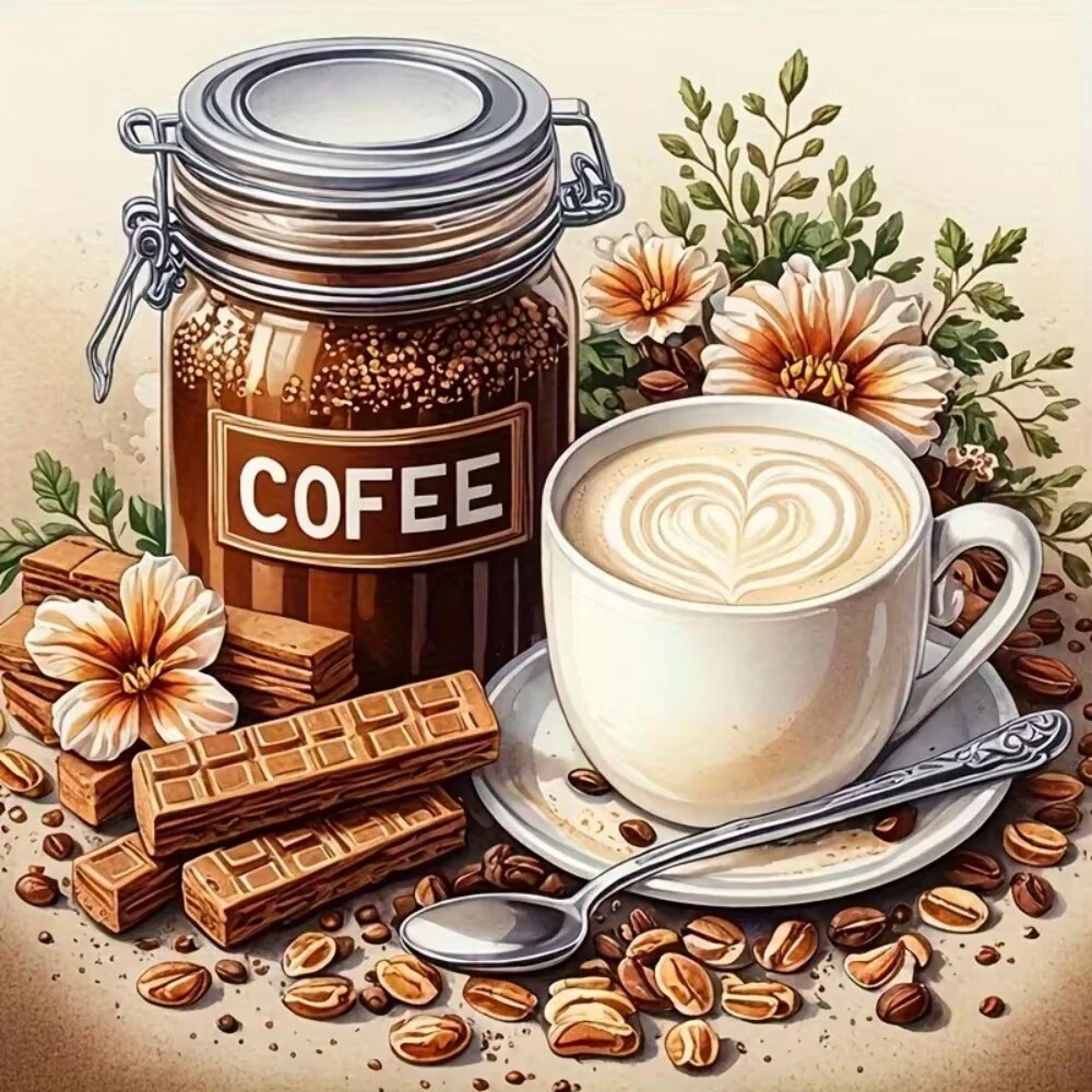 Набор для алмазной вышивки Momoart «Кофейная чашка и пейзаж» Full Round 40X40cm