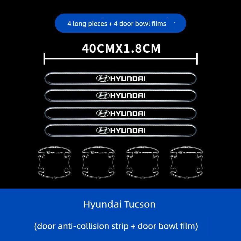 Hyundai Tucson L 2023 пленки для порога (4 шт.) + длинные противотолчковые полосы (4 шт.) для защиты дверей автомобиля