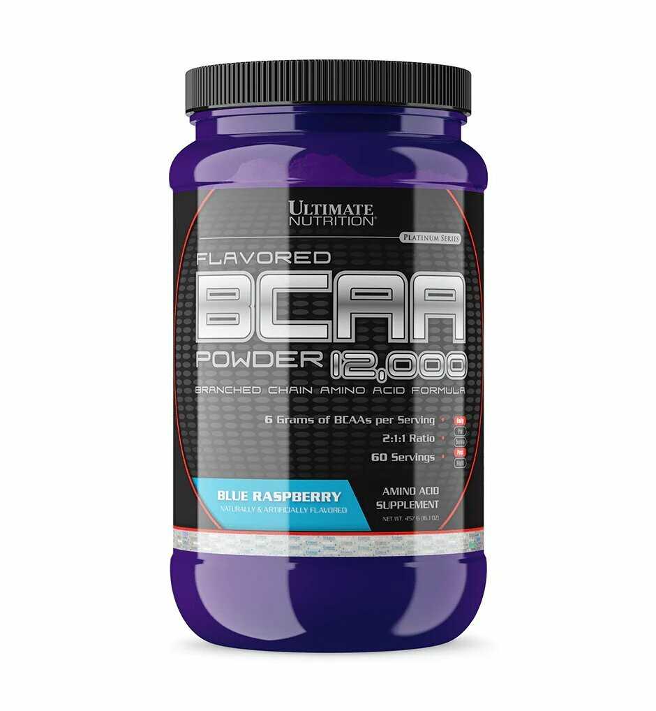 Ultimate Nutrition BCAA Powder 12000, БЦАА для набора мышечной массы и похудения, порошок 457г со вкусом ежевики
