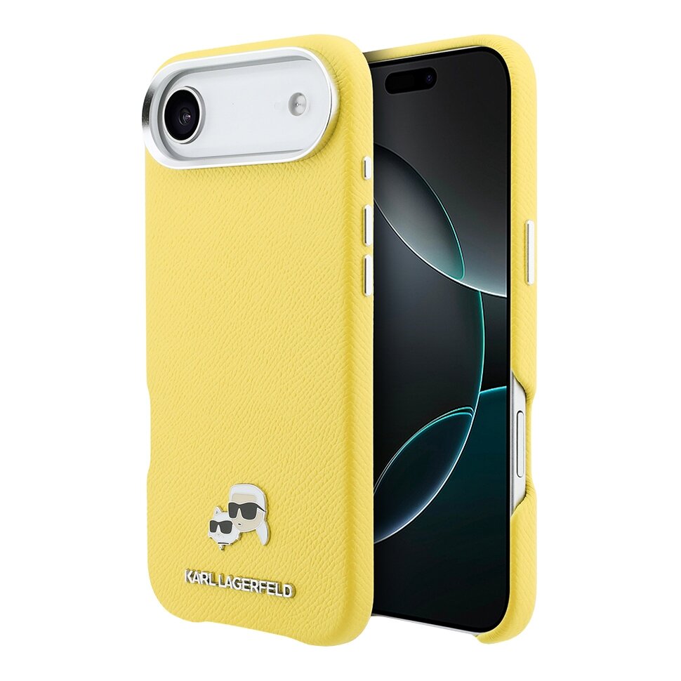 Karl Lagerfeld чехол с MagSafe для iPhone Air, кожа PU Saffiano FW, NFT Karl&Choupette metal & Camera, желтый