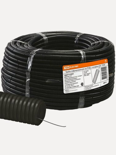 Изображение товара Труба ПНД гофрированная TDM Electric 20 мм с протяжкой 100 м черная для электропроводки SQ0413-0002