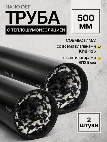Изображение товара Воздуховод с теплошумоизоляцией, 500 мм, 2 шт. Труба для КИВ 125.