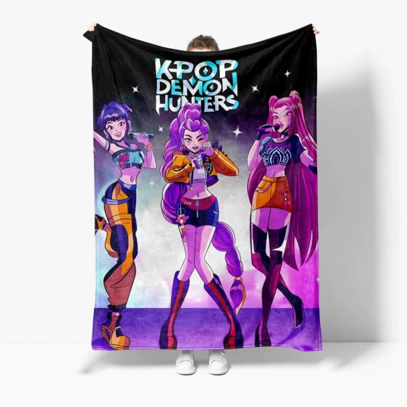 Новое 3D-покрывало с принтом K-POP Demon Slayer Girl Group, фланелевое, теплое, для сна и отдыха Тип E_XL (150x200 см)