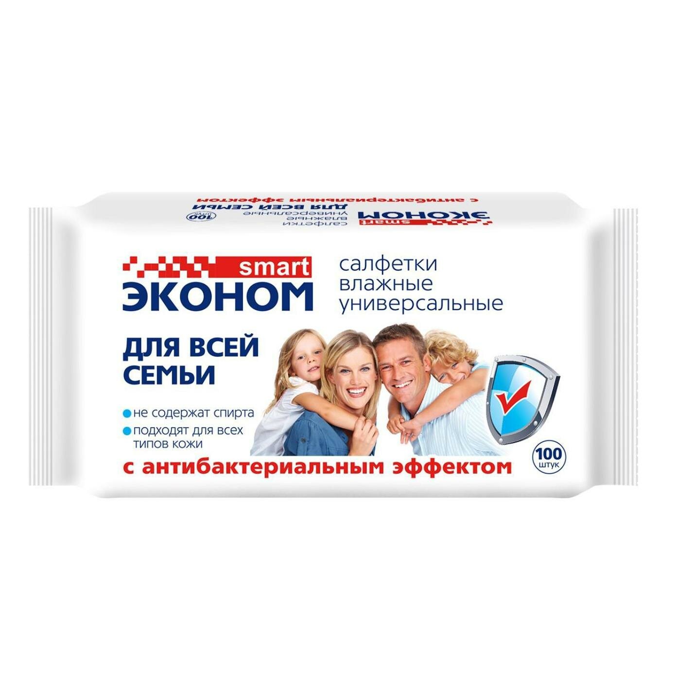 Салфетки влажные Smart Эконом, для всей семьи, с антибактериальным эффектом, 100 шт