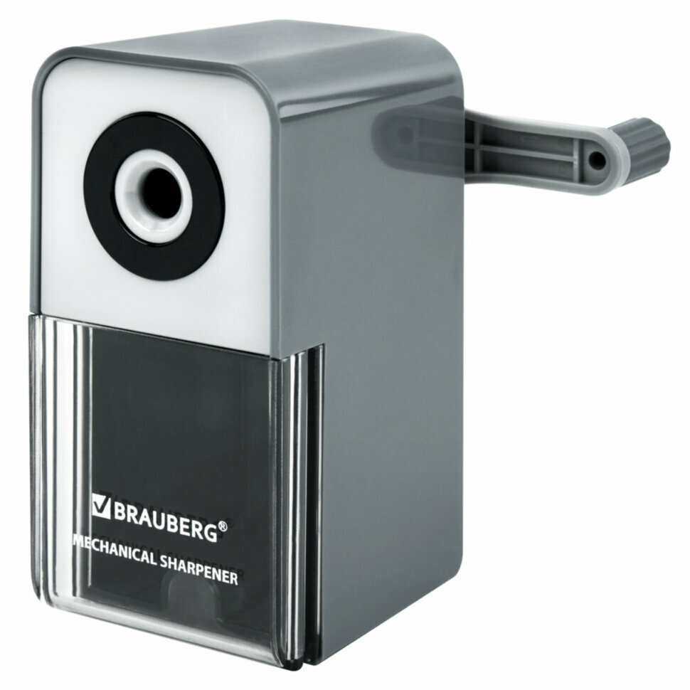 Точилка механическая BRAUBERG CLASSIC, для чернографитных и цветных карандашей, корпус светло-серый, 272002, 272002