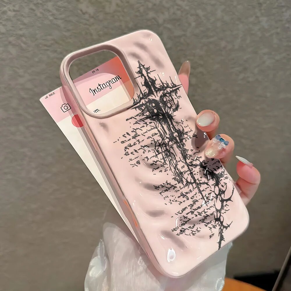 Противоударный силиконовый чехол с готическим крестом для iPhone 17, Розовый, Pink, For iphone 13