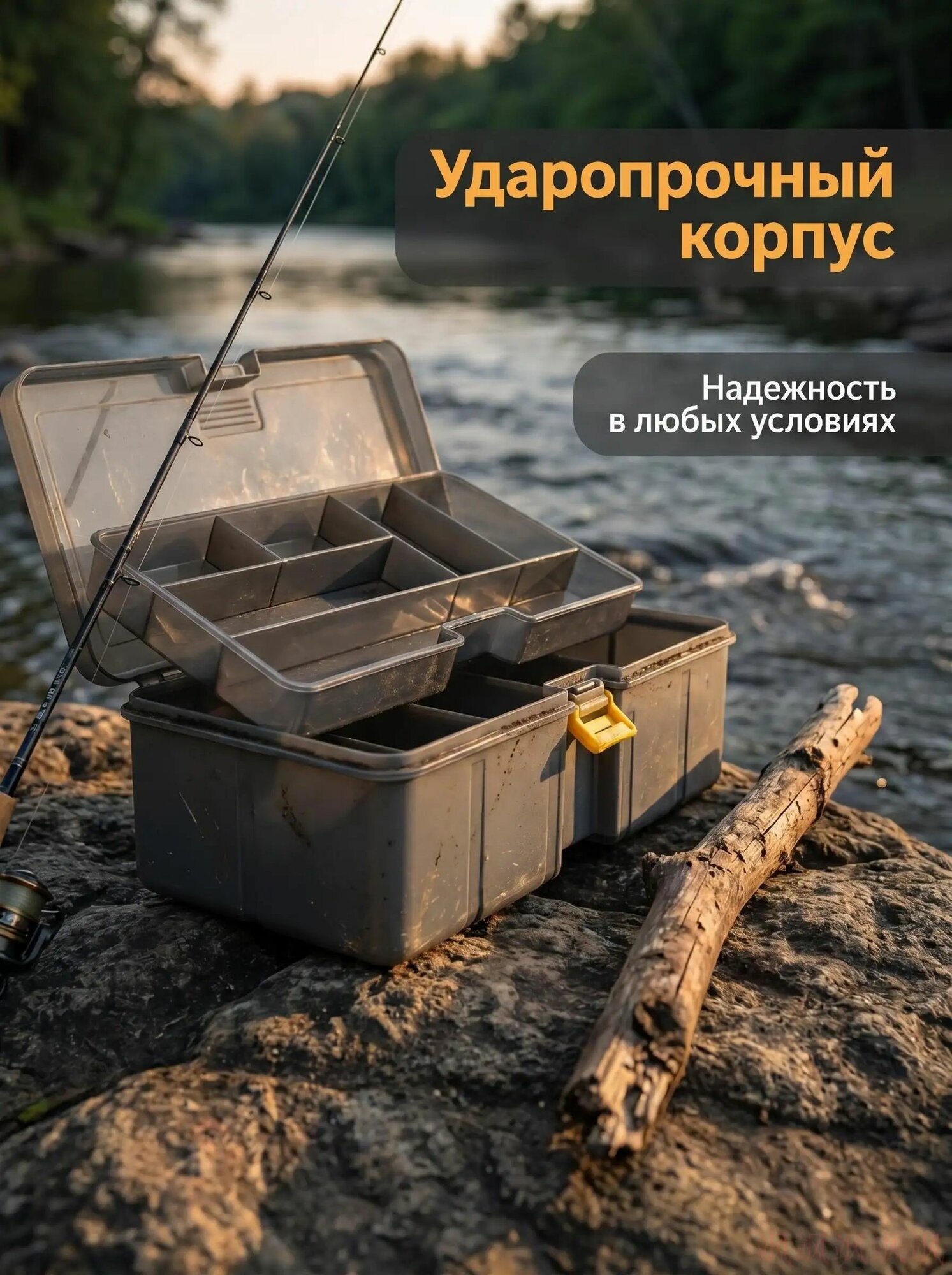Большой многосекционный ящик для рыболовных снастей с прозрачной крышкой, ударопрочный кейс для удобного хранения и транспортировки аксессуаров для рыбалки