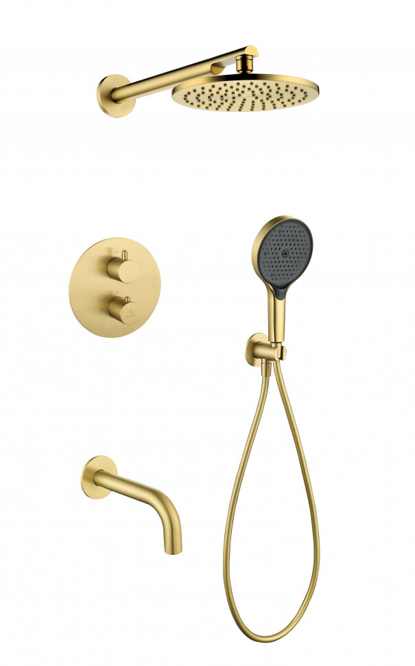 Душевая система Grocenberg GB5091, скрытого монтажа, термостатическая, матовое золото