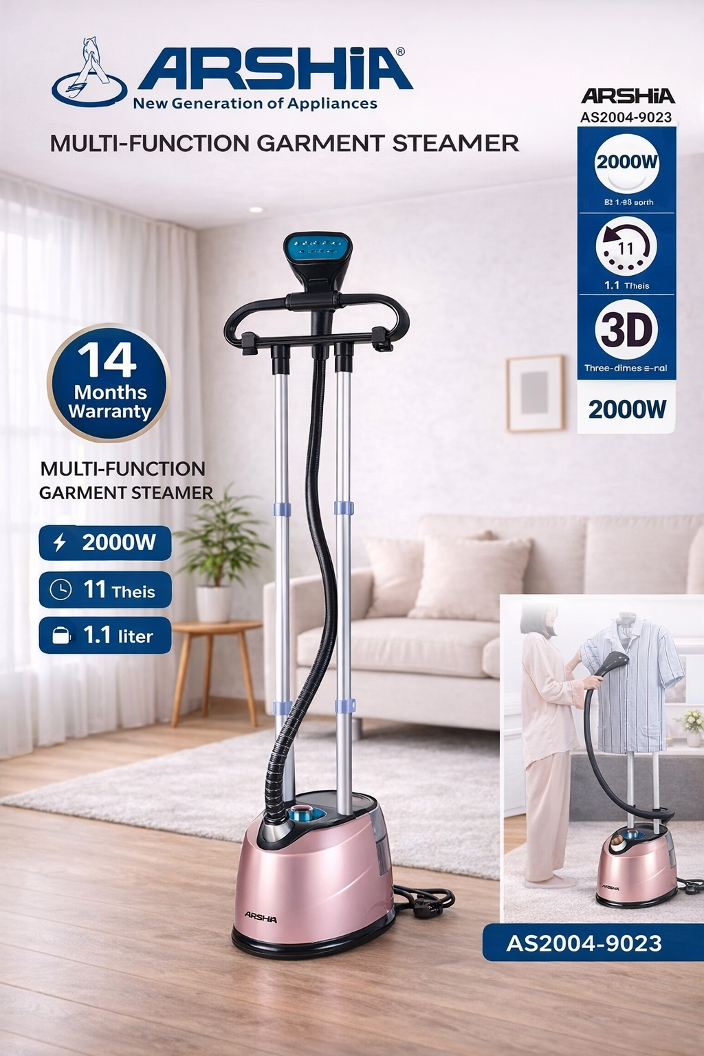 ARSHIA AS2004-9023 Вертикальный отпариватель для одежды, Garment Steamer 2000W