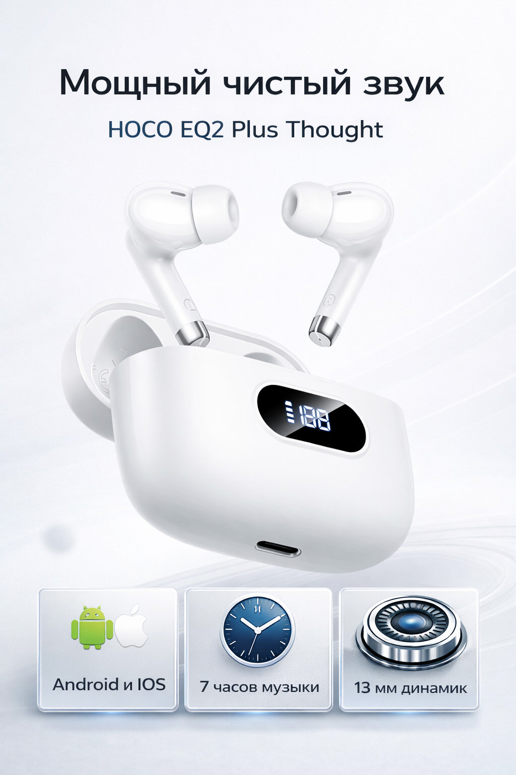 Hoco Беспроводные наушники HOCO EQ2 Plus Thought TWS Bluetooth 5.4 для телефона, белые