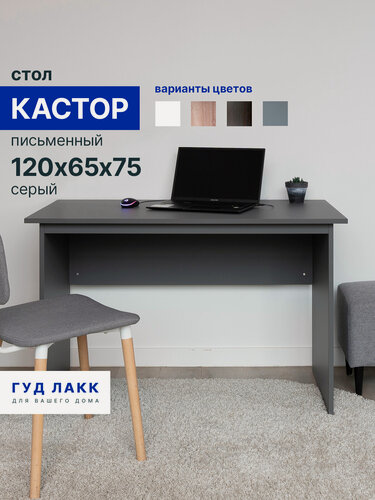 Изображение товара Стол письменный ГУД лакк Кастор, 120 х 65 х 75 см, ЛДСП, серый