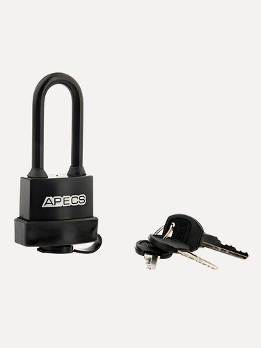 Изображение товара Замок навесной Apecs PDR-50-45-L, цилиндровый, с удлиненной дужкой, черный, 3 ключа, автоматическое запирание