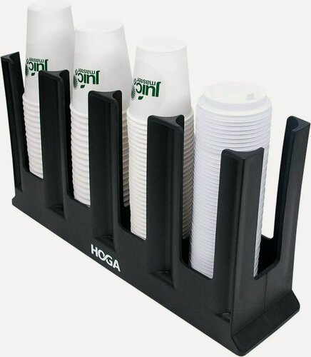 Изображение товара Черный 4-х секционный линейный настольный органайзер для стаканов и крышек HOGA-PL3002BK