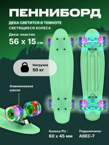 Изображение товара Скейтборд, пенни борд Black Aqua S00180 со светящимися колесами и декой