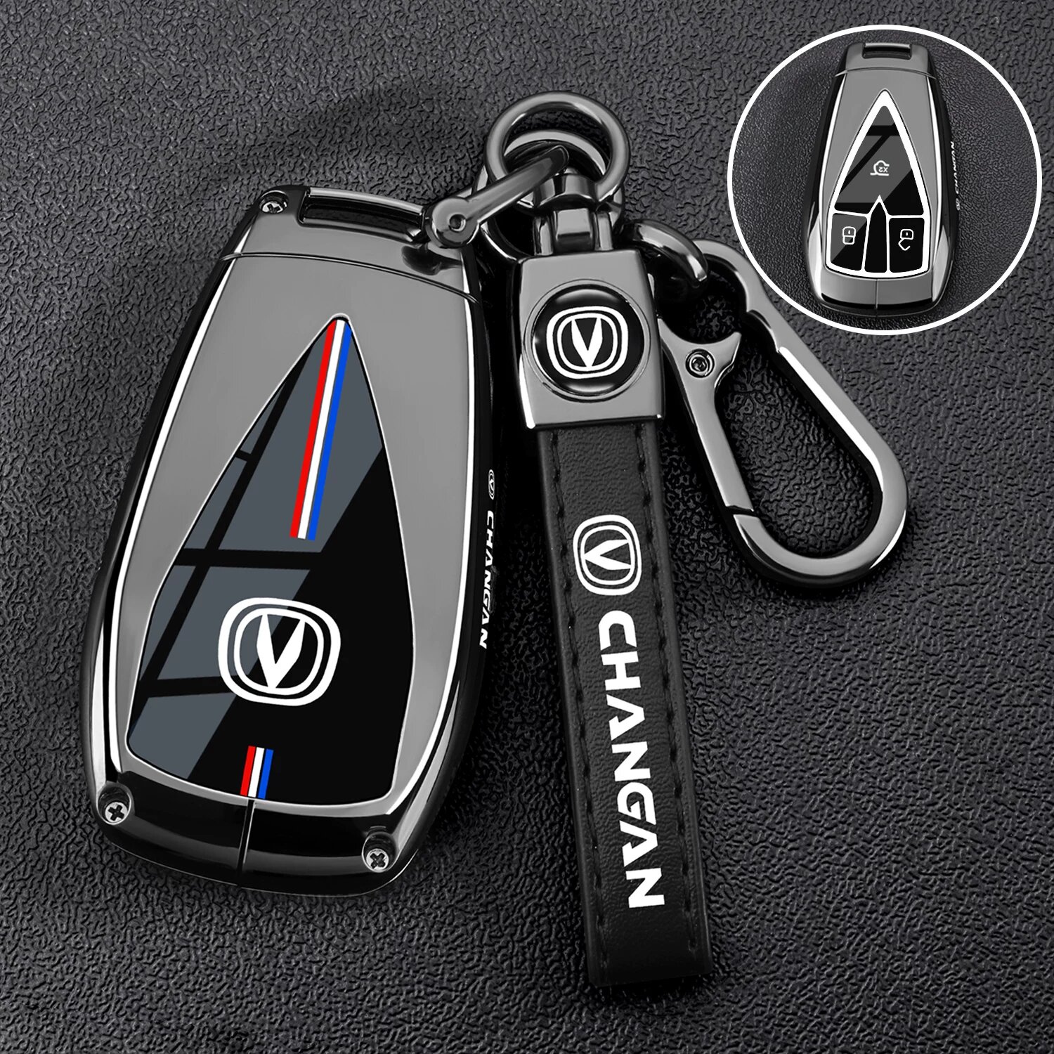 Чехол для ключей Changan 3-ключевой с металлическим корпусом и шнурковой застежкой, силиконовая задняя/боковая часть,