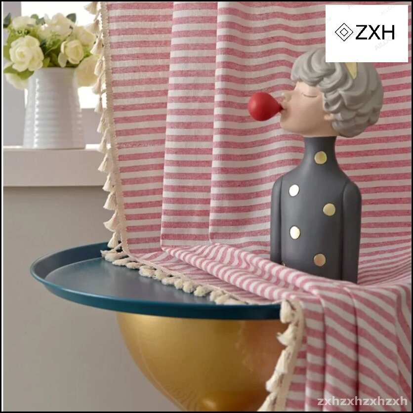 Шторы CFY Home розовая полоска из хлопка и льна TAPE FOR HOOKS, Розовый, W150 cm X H215 cm, 2