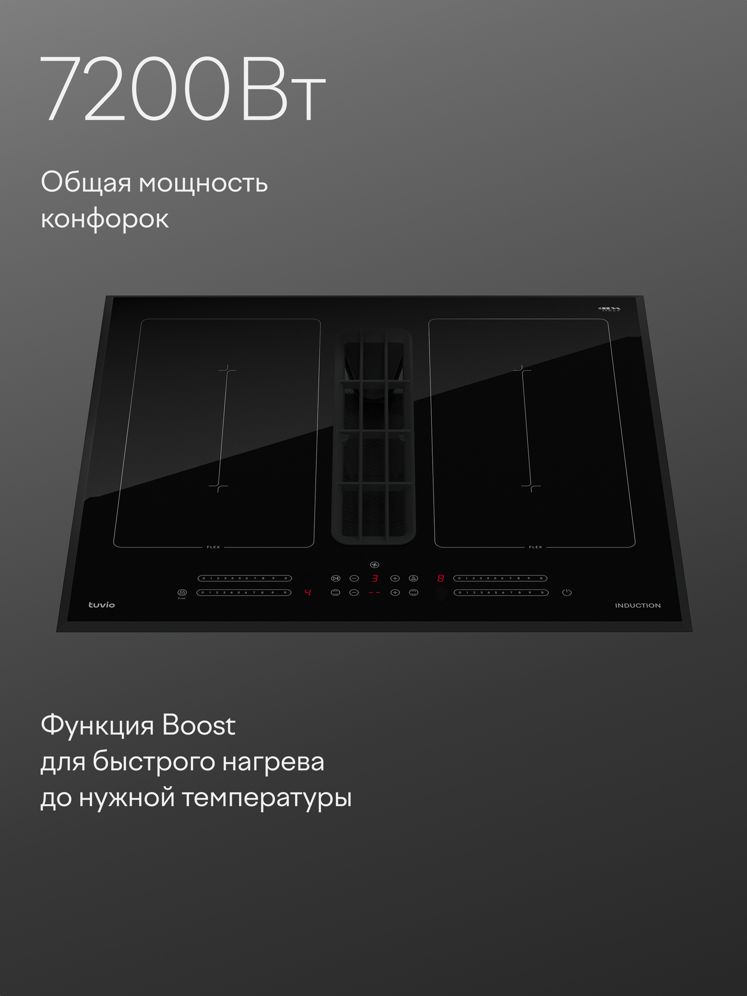 Индукционная варочная панель с инвертором и вытяжкой Tuvio HIS87BB21, 60 см, черный, слайдер, защитное автоотключение — фото 8