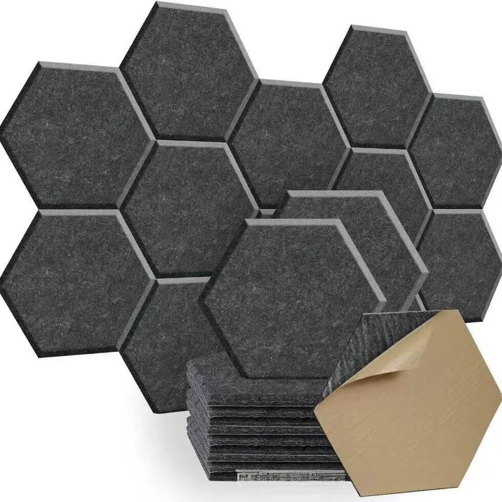 5 шт. самоклеящиеся акустические панели ПВХ шестиугольные Серый, DARK GRAY