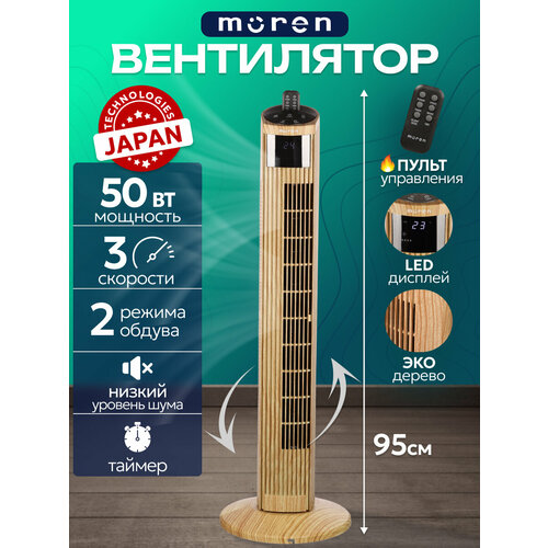 Вентилятор колонный механический 3 скорости дисплей пульт ДУ 50 Вт 102 см 11678₽