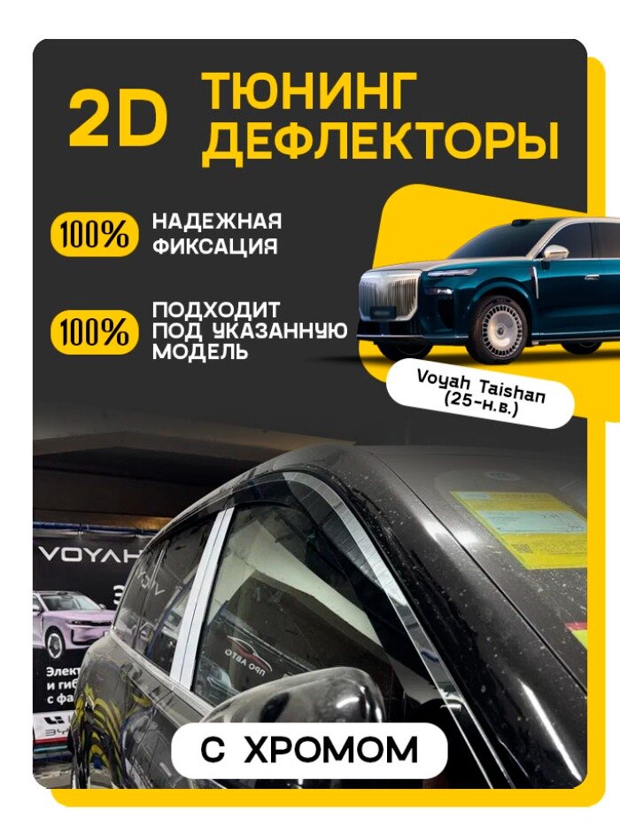 Плоские тюнинг дефлекторы с хромом для Voyah Taishan (2025-2026) 1 поколение Ветровики на Воях Тайшан. Комплект 6 шт.