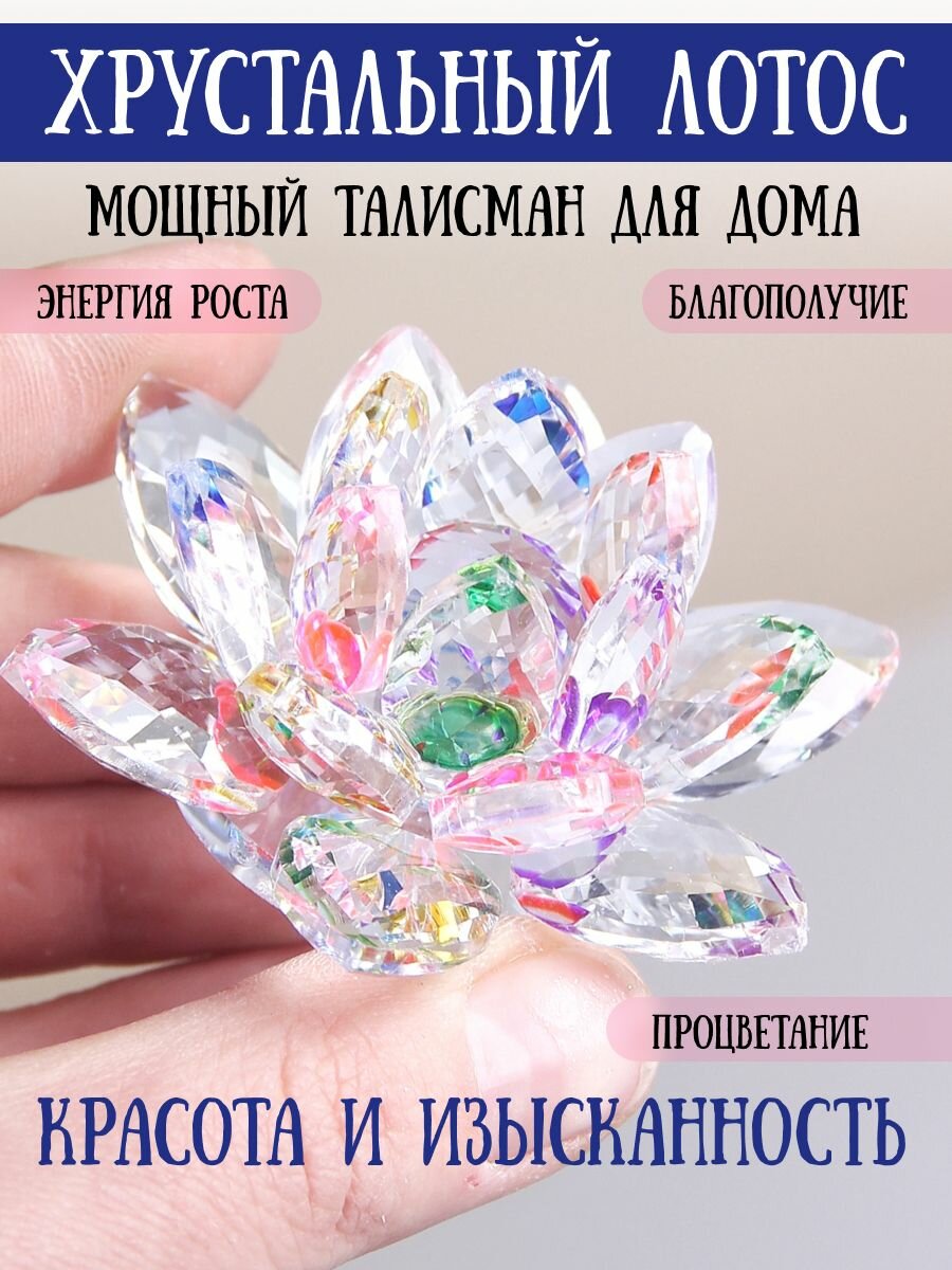 Статуэтка для интерьера Лотос хрустальный 7 см радужный в подарочной коробке