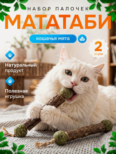 Изображение товара Палочка мататаби для кошек/ Мята кошачья/ Для чистки зубов кошек/ Игрушка для котов/ Лакомство для котят 2 штуки