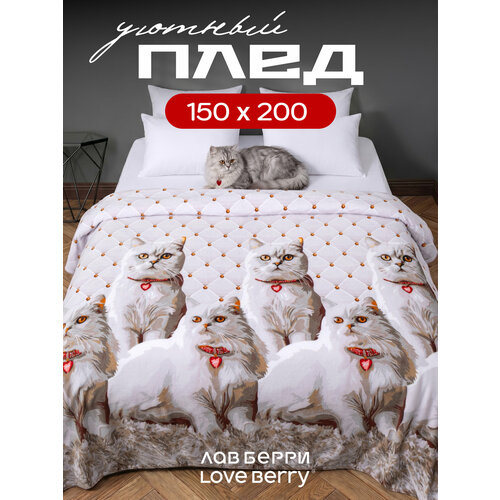 фото Плед 150х200 loveberry из велсофта, плюшевый на диван, кошки love berry