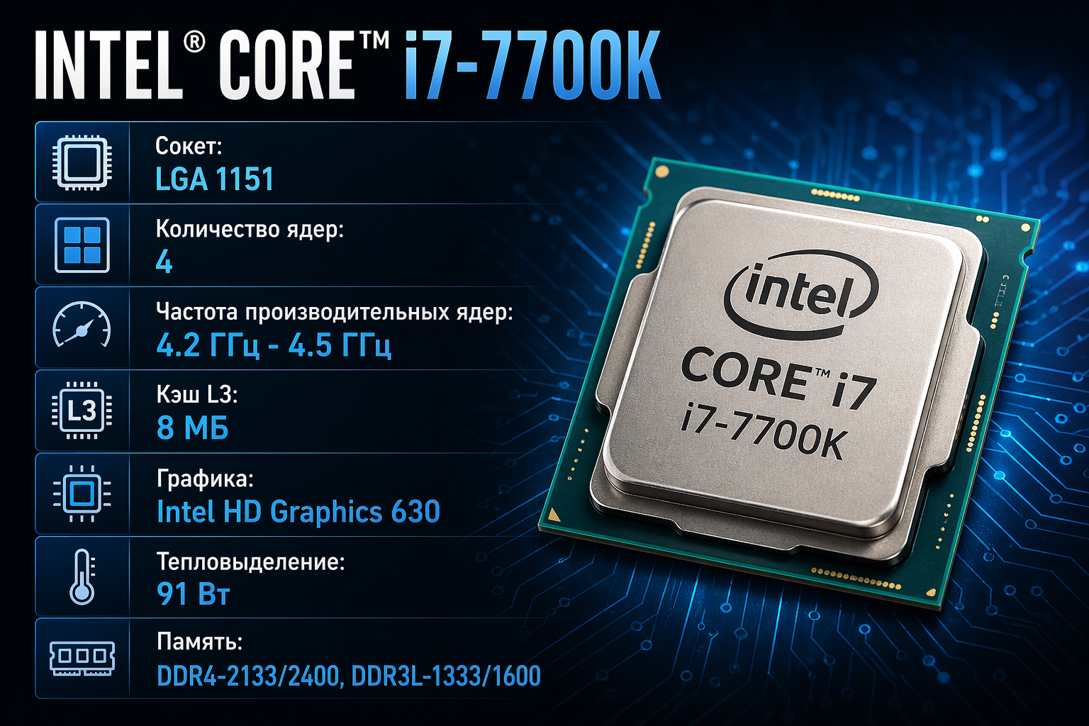 Intel core i7-7700k processor (box) — купить по низкой цене на