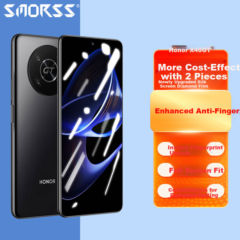 Smorss 2-упаковка закаленного стекла для экрана Honor X40 GT и X30 - полное покрытие HD, устойчивое к трещинам и