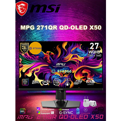 фото 26.5" монитор игровой msi mpg 271qr qd-oled x50, 2560 x 1440 (wqhd), 500 гц, 0,03 мс (gtg), черный