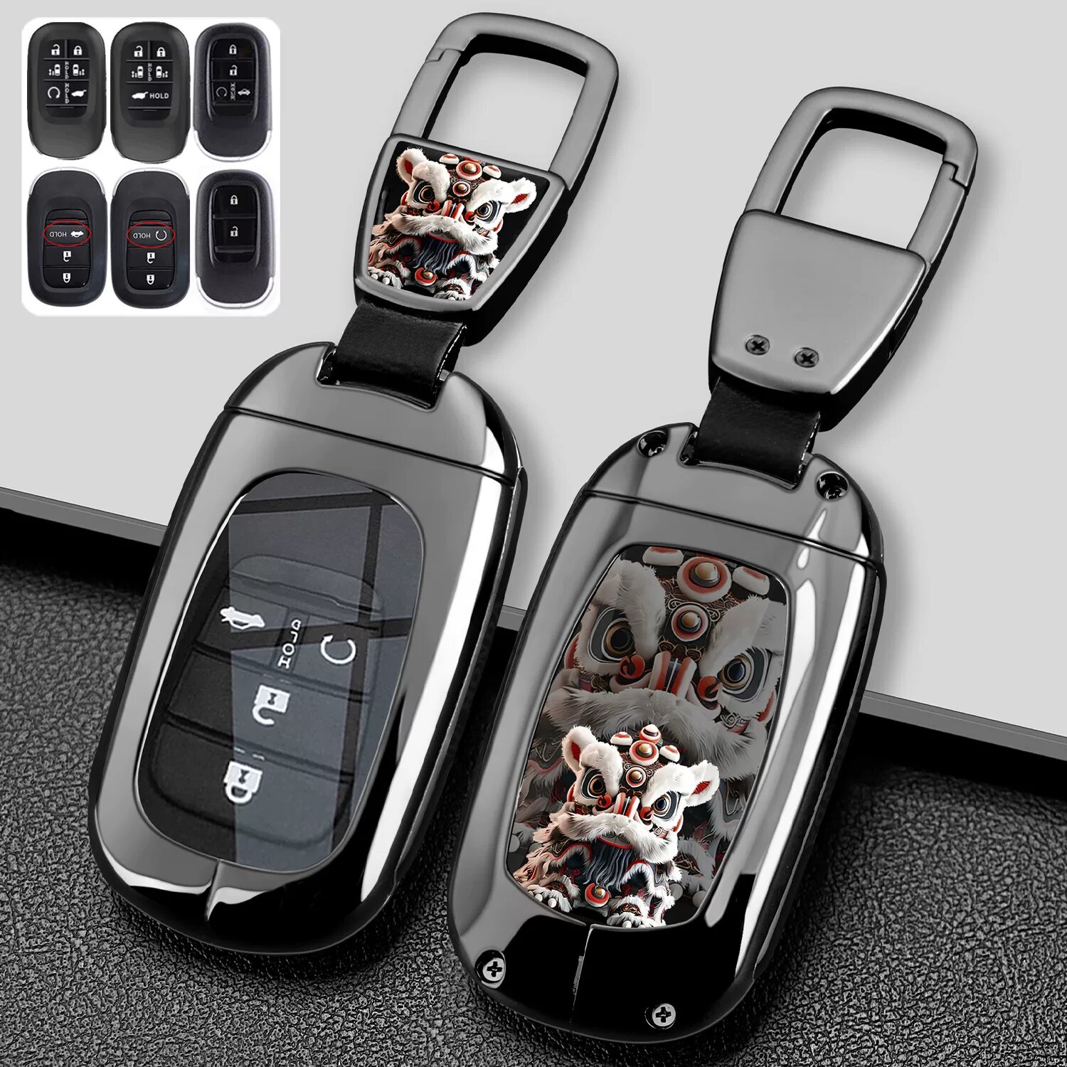 Темно-черный металлический чехол для ключа с кожаным зажимом для Honda CR-V, Fit, HR-V и Jazz