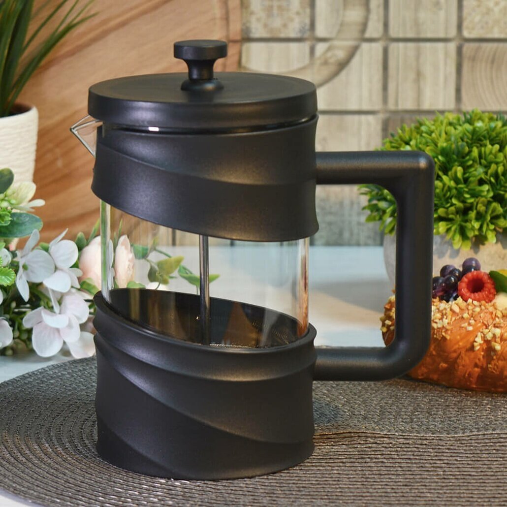 Френч-пресс 0,8л «La Caffetteria» черный, стеклянный корпус, двойная фильтрация, нержавеющая рукоятка
