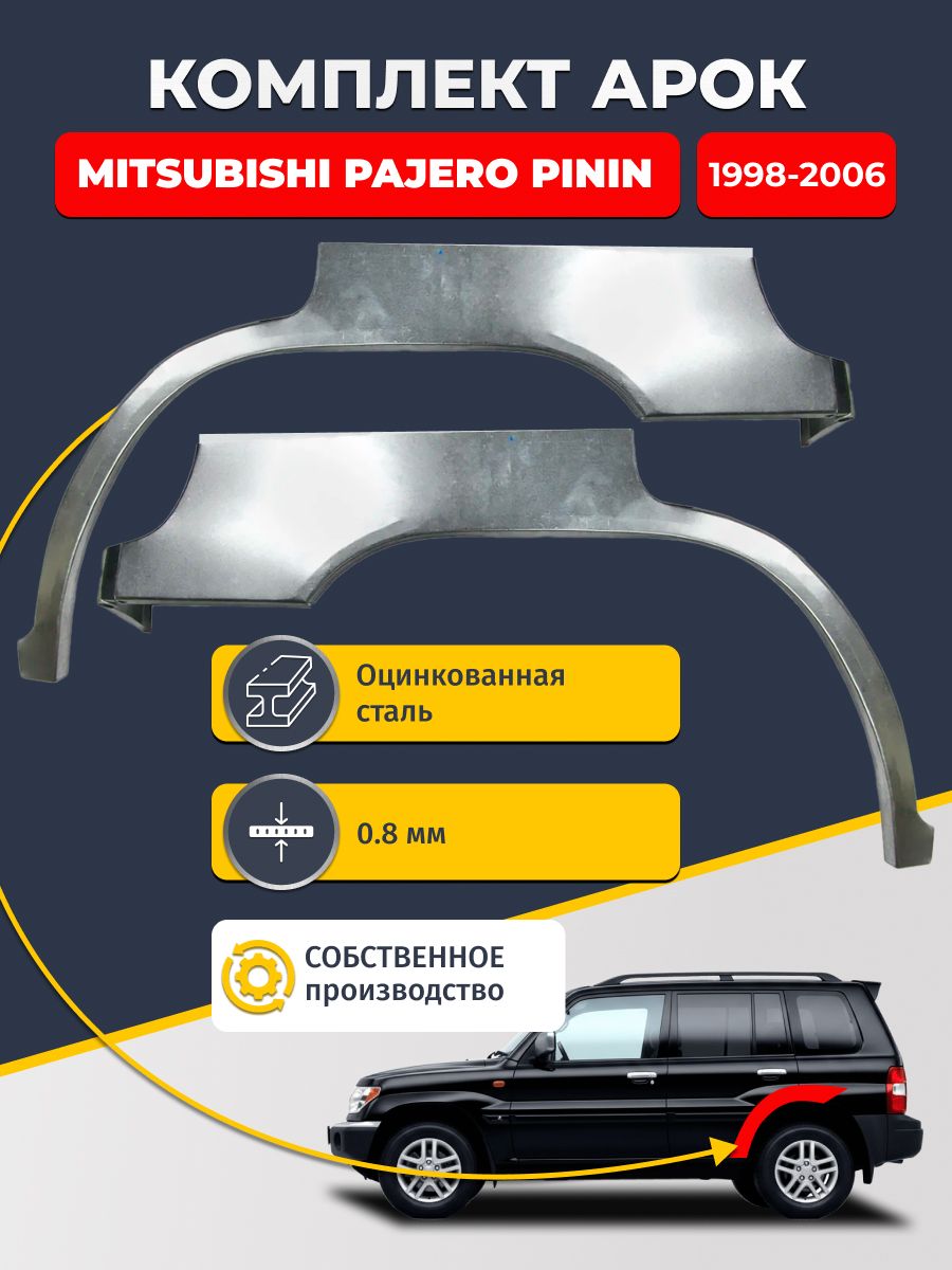 Комплект задних ремонтных арок для автомобиля (2 шт.), Mitsubishi Pajero Pinin 1998-2006 5 дв (Пинин). Оцинкованная сталь 0,8 мм.