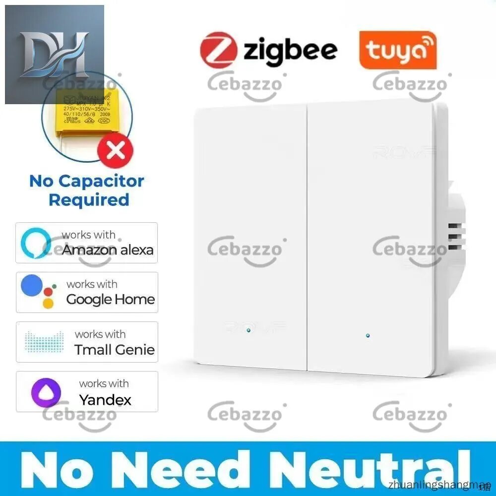 Умный выключатель Tuya Zigbee с настенным ключом, без нулевой линии, с одной прямой линией, умный выключатель с Alice, Wi-Fi
