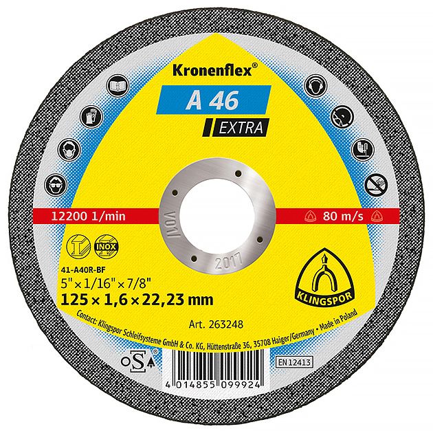 3шт x Круг отрезной по металлу Klingspor Kronenflex A46 Extra 115 x 1,6 x 22,23мм