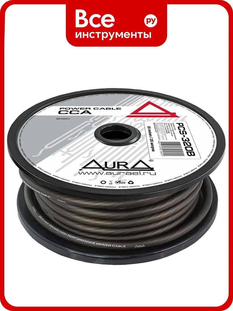 Кабель силовой AURA 4AWG/21мм2, 25м/катушка, черный PCS-320B