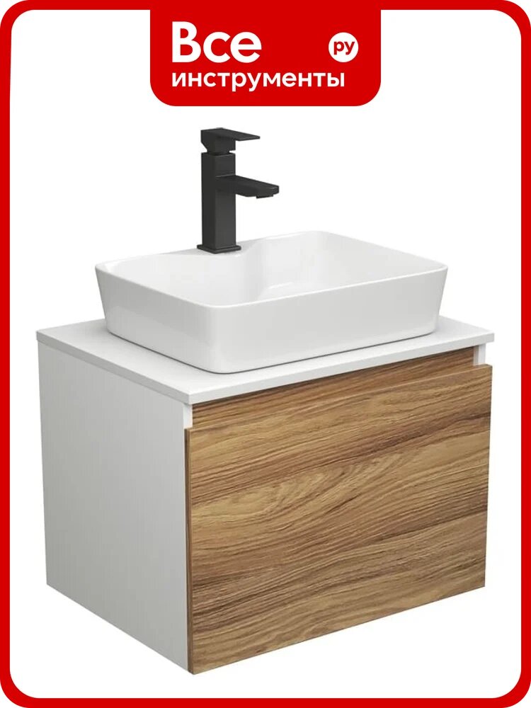 Комплект для ванной Bauedge 3 предмета (тумба Bau Dream Blackwood 60 + раковина BAU Cerama 48x37, с отверстием под смеситель, белая, смеситель Hotel Black) BD1865