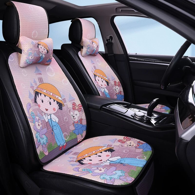 Чехлы на сиденье автомобиля Cinnamoroll для водителя и пассажира с 2 подушками для шеи, летняя прохладная модель